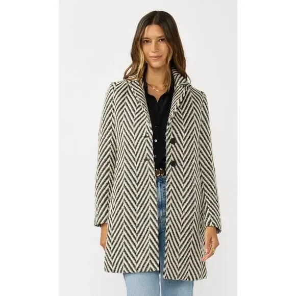 Lovestitch Cream Black Chevron Coat Large L NWT New - Picture 3 of 10